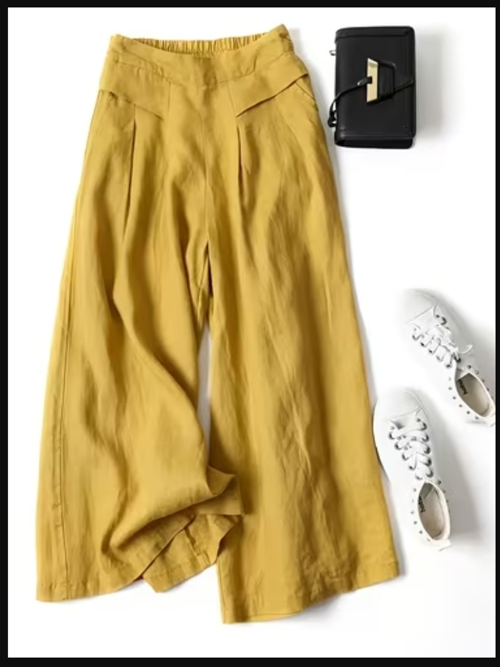 Wide Leg High-Waist Pants in Mustard Yellow